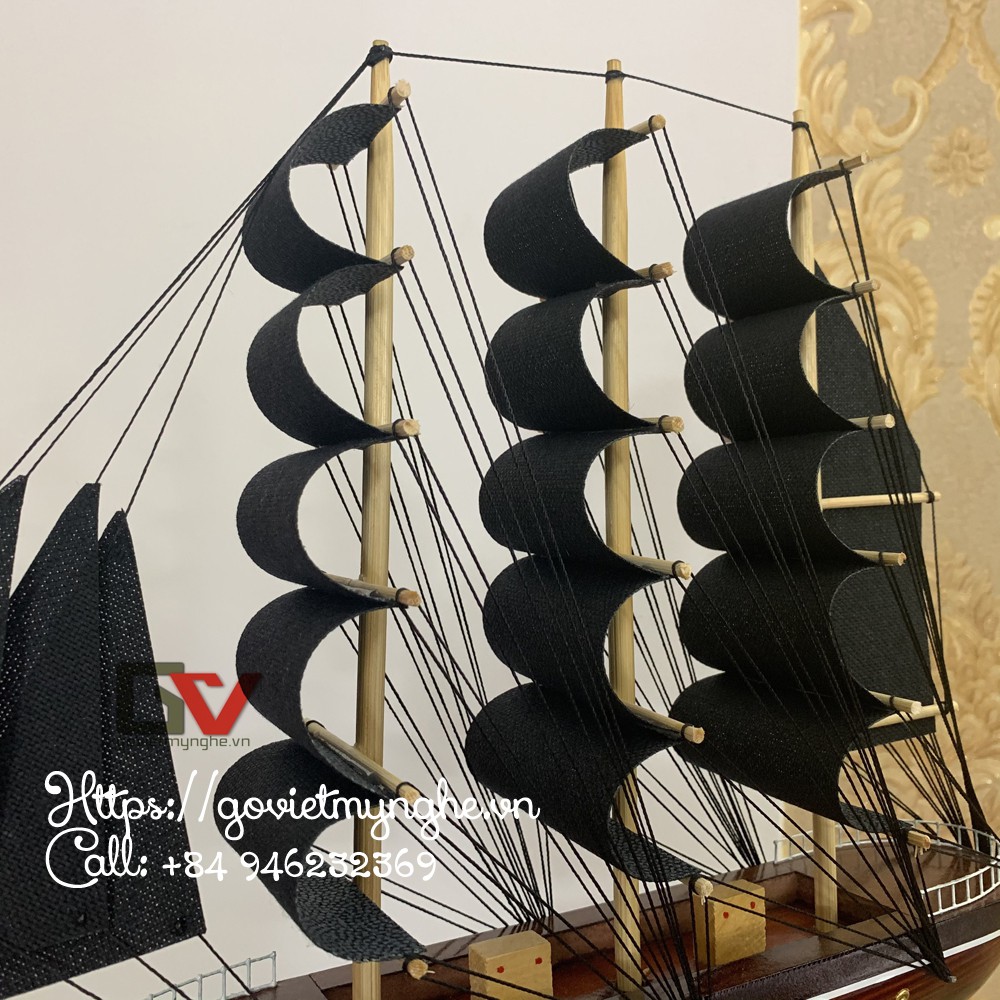 [Quà tặng đã lắp ráp sẵn] Mô hình tàu thuyền buồm gỗ trang trí Tàu Belem Pháp - Dài 32cm - Buồm Vải Màu Đen