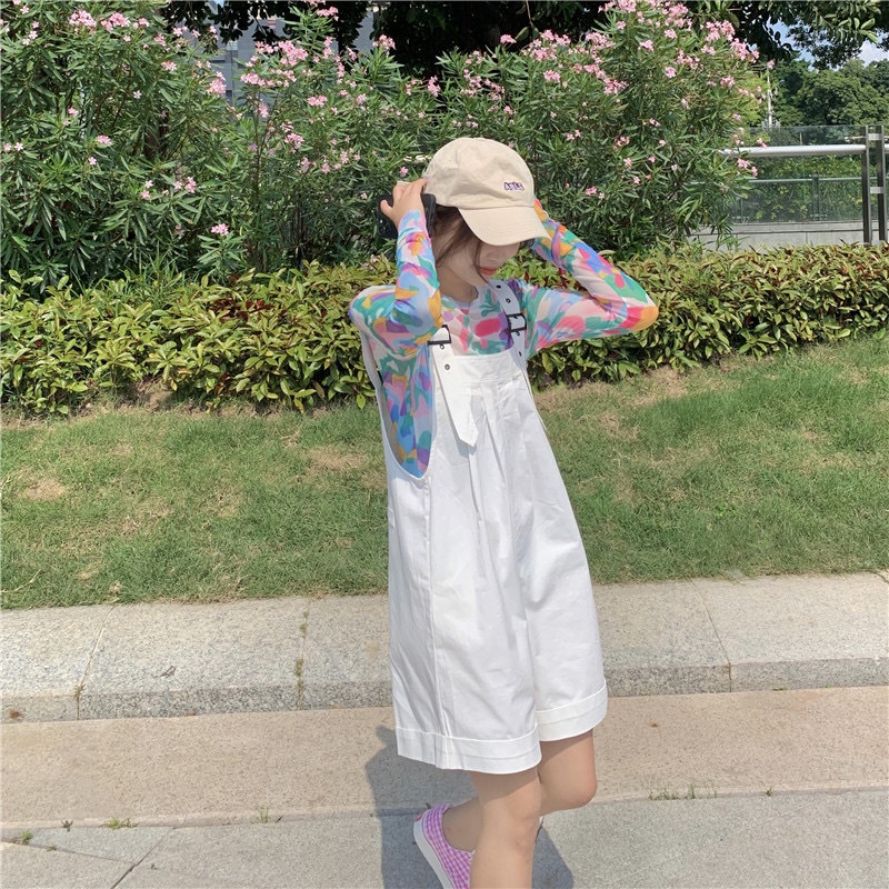 Quần yếm đùi IELGY dáng rộng chất liệu mỏng phong cách Hàn Quốc thời trang dành cho nữ