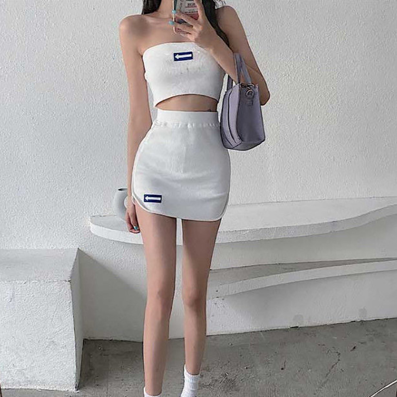 IELGY Bộ Áo Ống Dệt Kim + Chân Váy Xẻ Tà Phong Cách Phương Tây Thời Trang Mùa Hè Cho Nữ