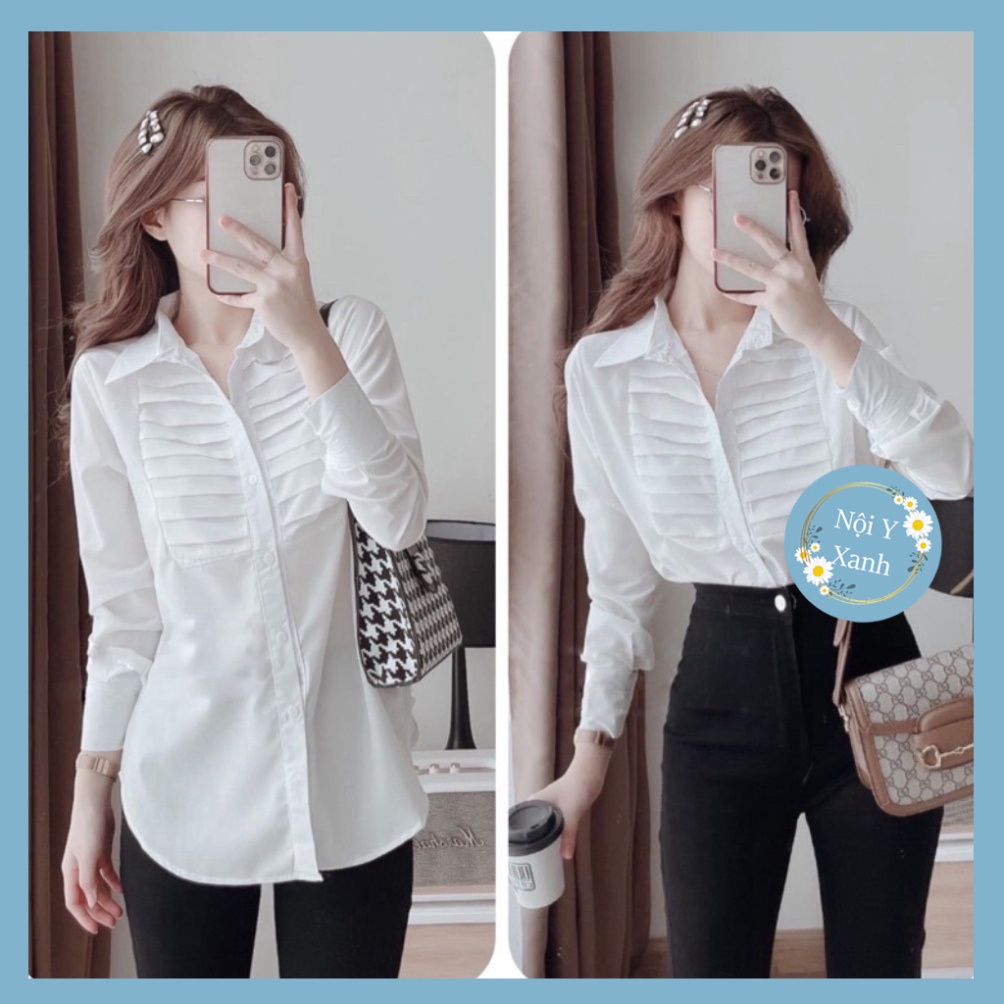 Áo sơ mi basic công sở mặc đi học, đi làm_016 ulzzang babydoll bánh bèo nội y xanh