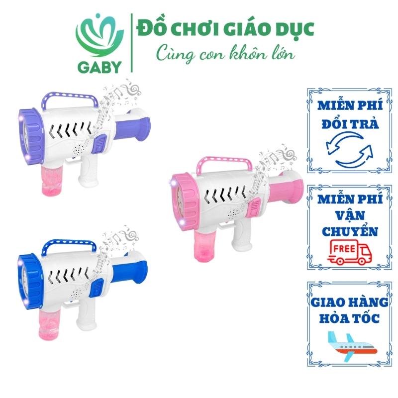 Súng bắn bong bóng xà phòng 10 lỗ, siêu mạnh, tặng kèm pin GABY máy thổi bong bóng có đèn và âm thanh sống động