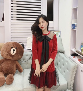 Váy nhung phối lưới (3 màu ảnh thật)
