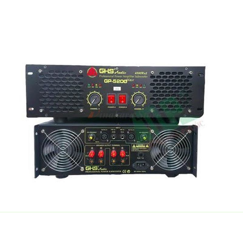 Cục đẩy 2 kênh GHS 5200, 52 sò nguồn xuyến chính hãng, đánh khỏe sub kép 50 hoặc 4 loa full 50 hoặc tương đương