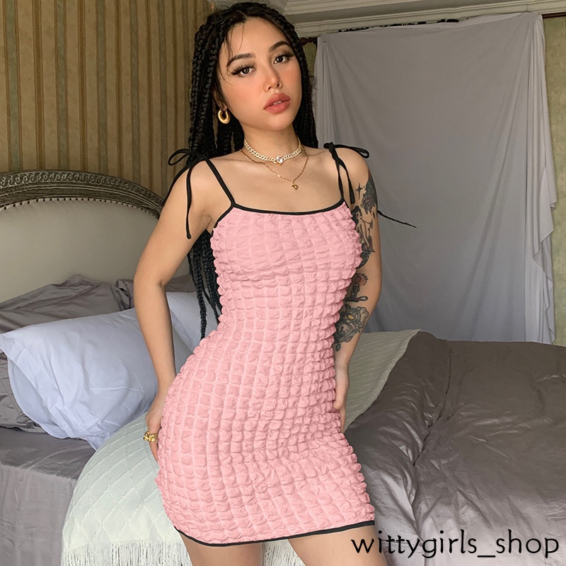 Đầm Ôm Hai Dây Hở Lưng Họa Tiết Sọc Caro Thời Trang Cho Nữ