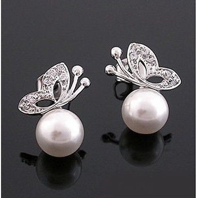 ☛☏❤Fashion Women Beautiful Rhinestone Crystal Pearl Ear Stud Earrings Jewellery