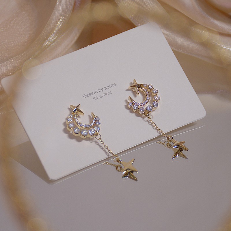 Bông Tai Hình Mặt Trăng Đính Đá Zircon Tinh Tế Cho Nữ