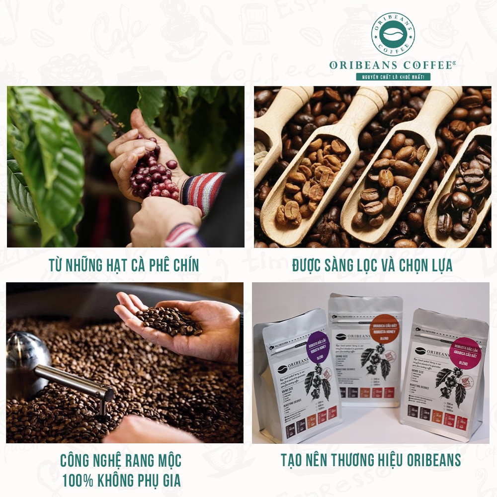 Cà phê Robusta Honey Krông Năng nguyên chất rang xay chuẩn 100% hương caramel nồng vị đắng ngọt từ ORIBEANS Coffee