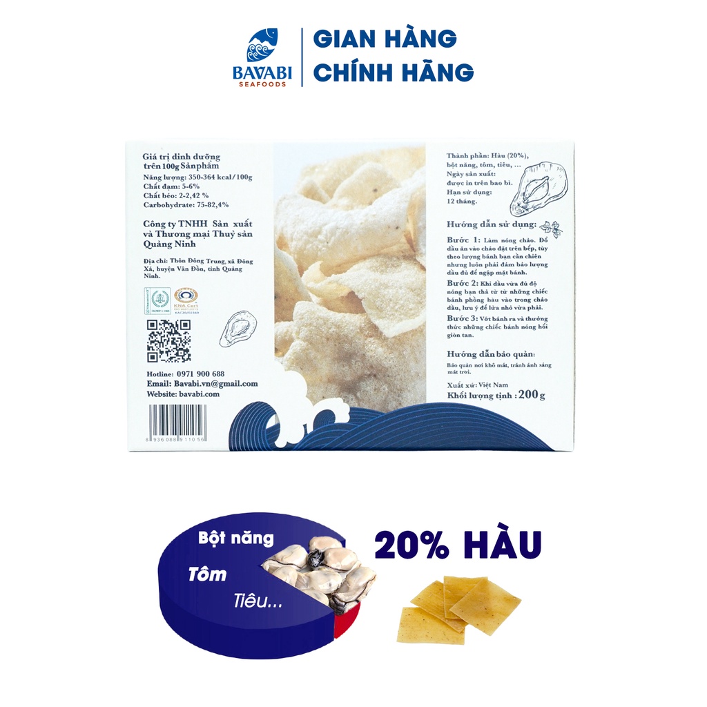 Bánh Phồng Hàu BAVABI 200g, Không Bột Ngọt, Không Phẩm Màu | Đặc Sản Quảng Ninh/đồ ăn vặt ngon bổ rẻ
