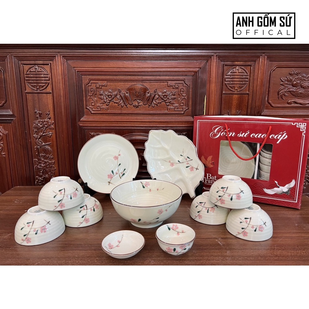 Bộ bát đĩa sứ 11 sản phẩm - bộ bát đĩa Bát Tràng men kem cao cấp ( có bán lẻ từng sản phẩm )