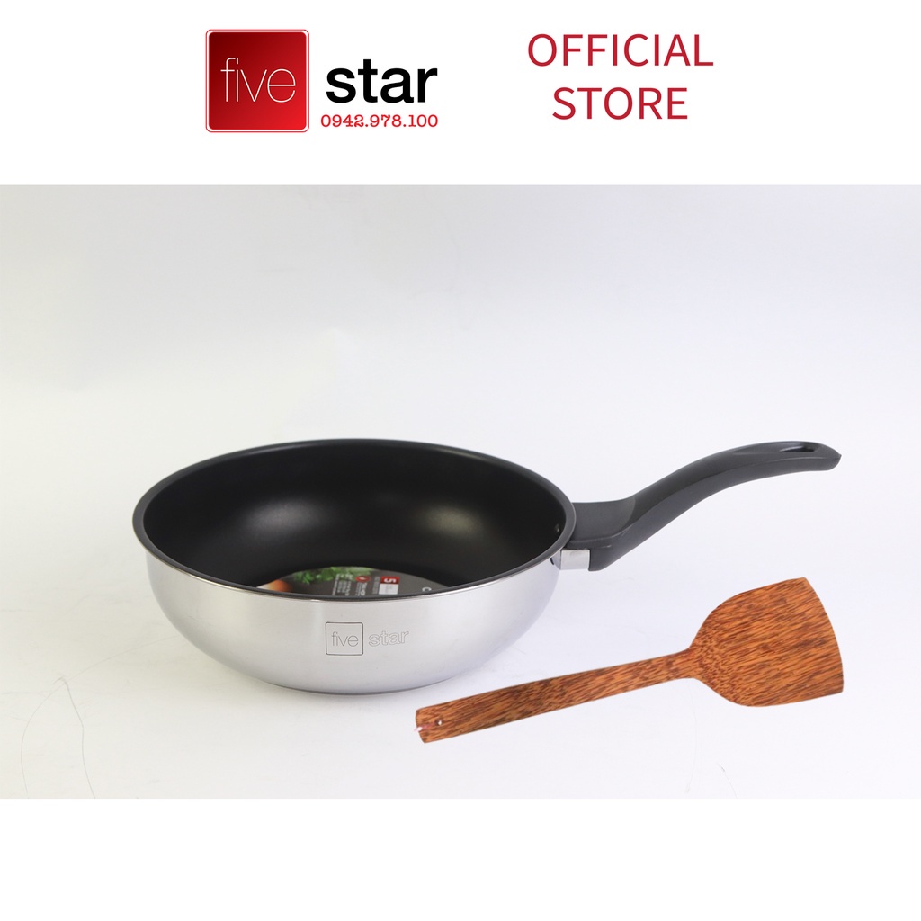 Chảo Chống Dính sâu lòng  Fivestar sezi 24,26,28cm-Chảo Inox 3 Đáy,đun bếp từ cao cấp,chính hãng-bảo hành 5n