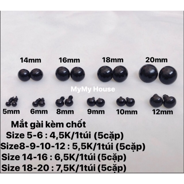 Mắt đen kèm chốt cài (1 túi 5cặp )