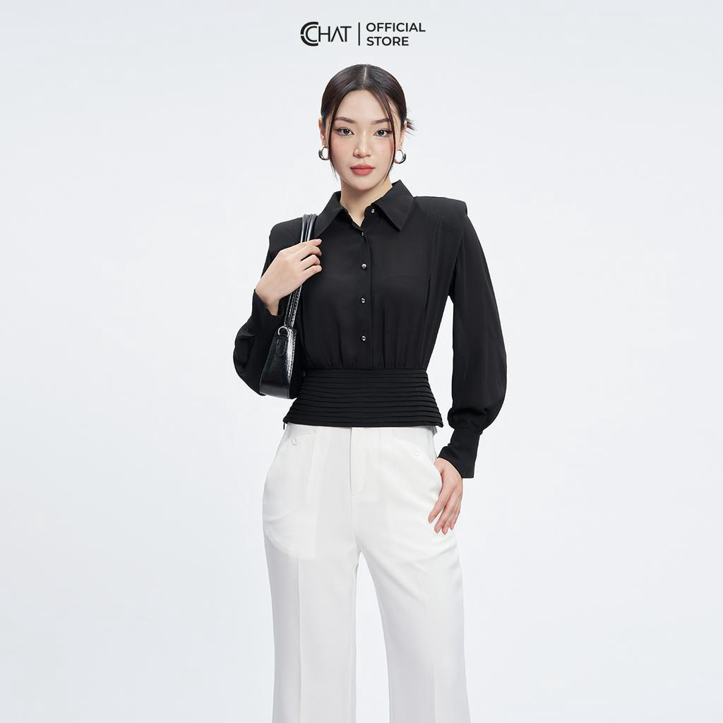 Áo Kiểu Nữ 𝐂𝐂𝐇𝐀𝐓 Dáng Croptop Cạp Dập Ly Chất Chiffon Cao Cấp Mềm Mịn 53ADH2006GT