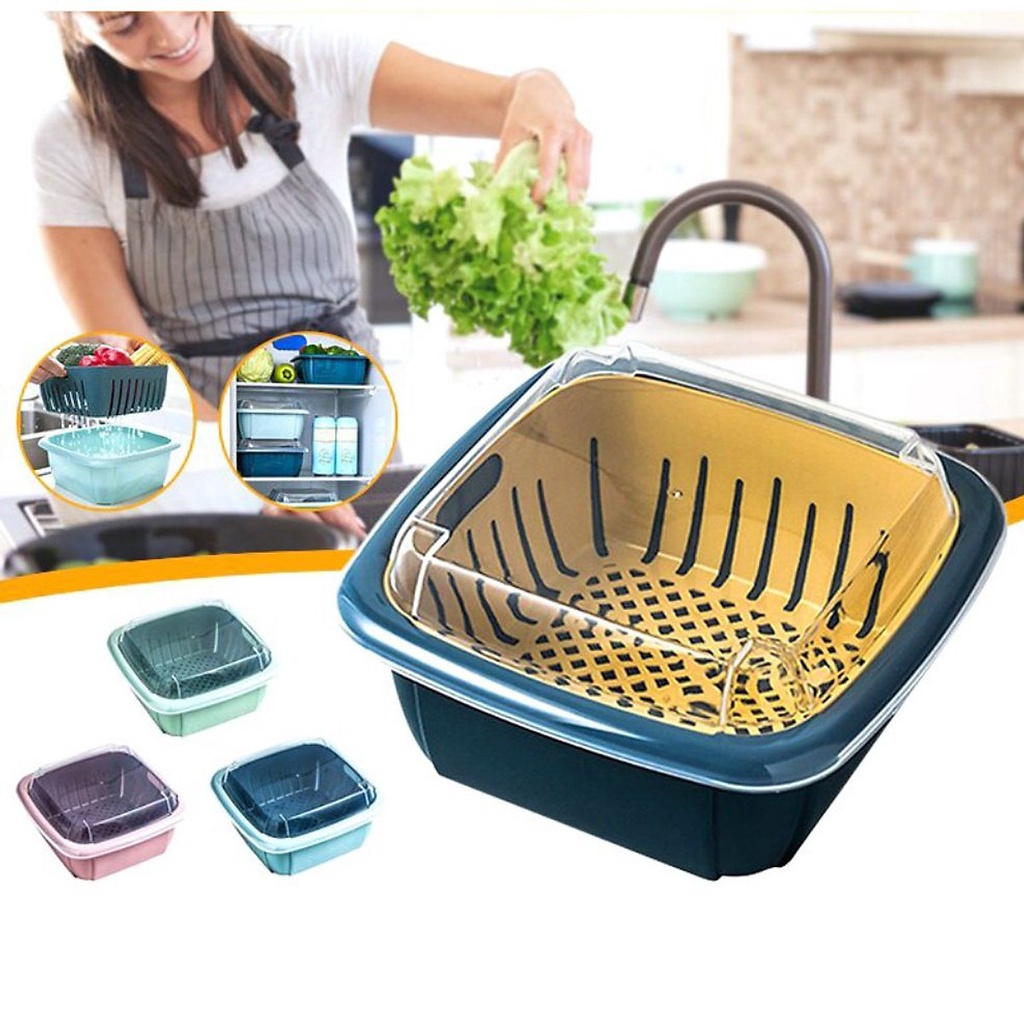 Combo 2 rổ nhựa kèm chậu có nắp đậy - BX1701