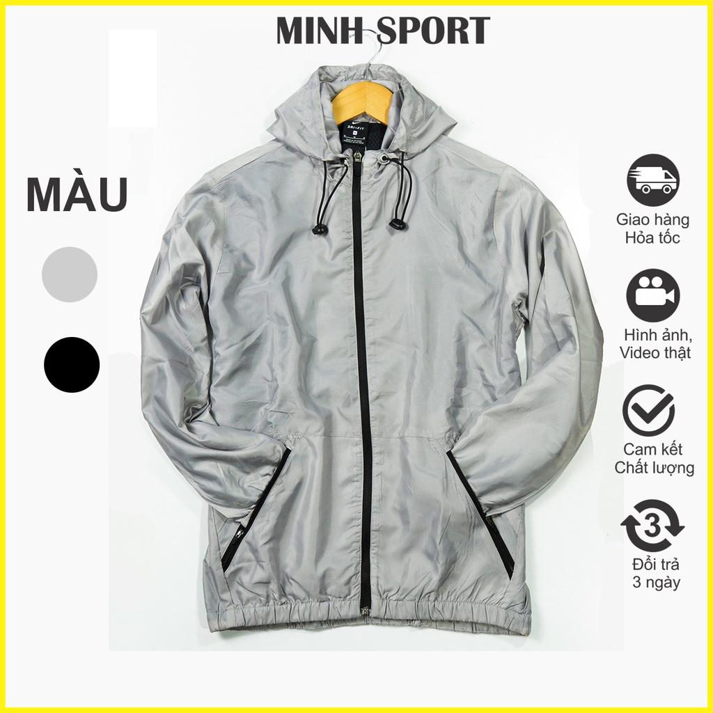 Áo Khoác Gió Nam Nữ Unisex, Áo Khoác Gió Có Mũ - Form Rộng Màu Xám Trắng, Vải Dù Xuất Dư - Chống Nước - Chống Bụi