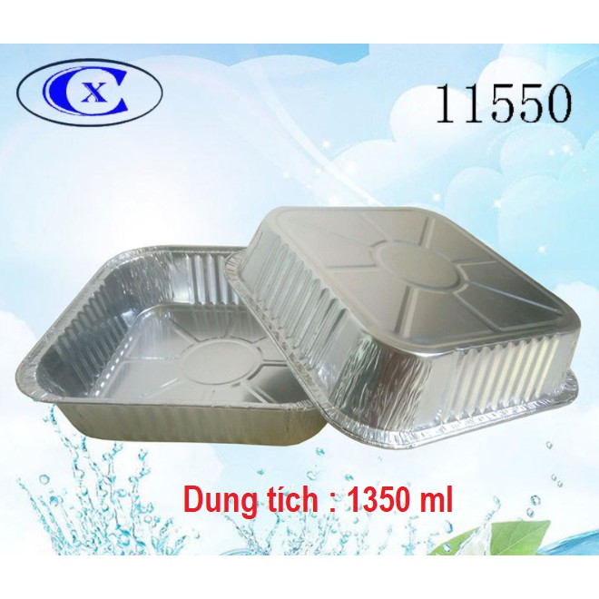 10 Khay giấy nhôm 1350ml hộp giấy nhôm nắp nhựa pet dạn hộp vuông