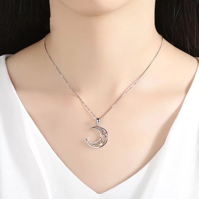 Set 2 dây chuyền bạc 925 hình mặt trăng và mặt trời cho cặp đôi