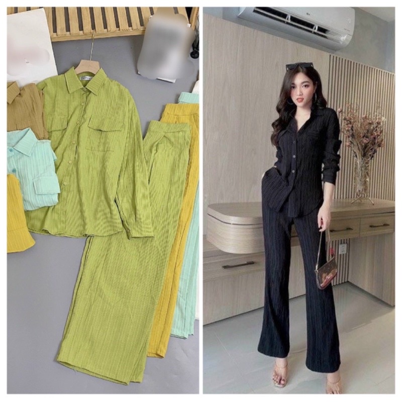 Sét bộ đũi quần ống xuống mix áo sơ mi tay dài