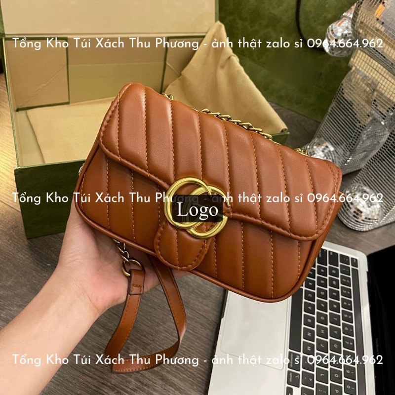 Túi G gân chéo da mềm size 22 đính logo vàng nổi đựng được nhiều đồ (hàng loại 1 - cam kết chuẩn hình)