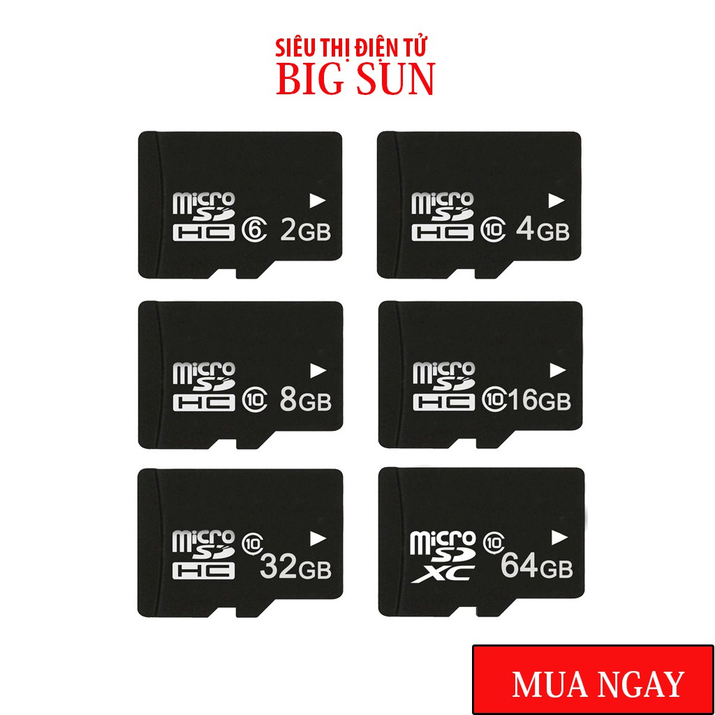 Thẻ nhớ 64Gb/32Gb/16Gb/8Gb/4Gb/2GbThẻ Micro SD Class 10–Chuyên dụng cho CAMERA, điện thoại, loa, mic, thiết bị điện tử