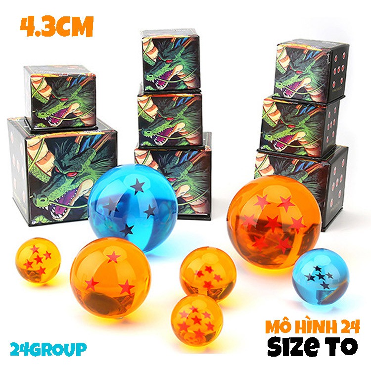 Full Set ngọc rồng từ 1 sao đến 7 sao đường kính 4.3cm thuỷ tinh trong suốt cao cấp dragon ball bi màu xanh