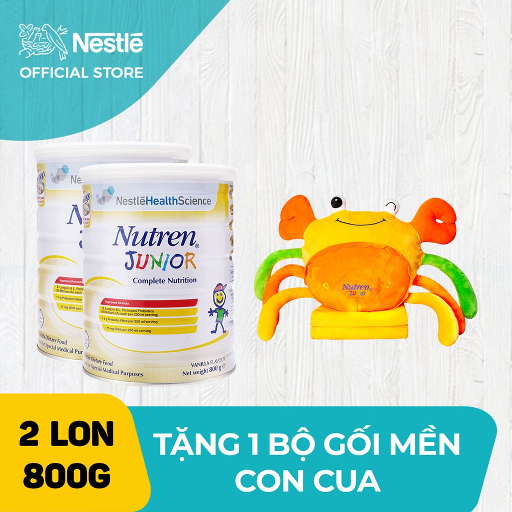 Bộ 2 lon Sản phẩm dinh dưỡng y học 2 lon Nutren Junior cho trẻ từ 1-10 tuổi 800g + Tặng Bộ mền gối con cua