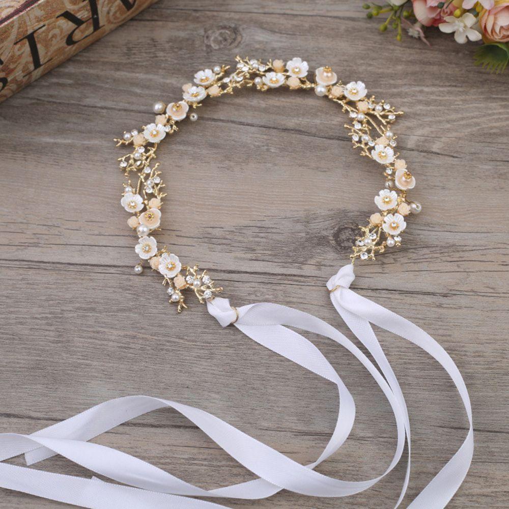 Dây Ruy Băng Cài Tóc Họa Tiết Hoa Xinh Xắn Cho Cô Dâu