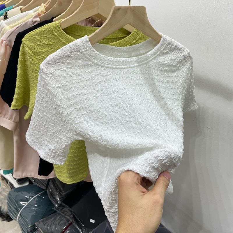 Áo thun xốp cổ tròn , Áo kiểu ngắn tay mã D21