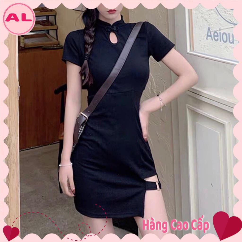 Váy đầm nữ body cổ tàu cài nút đuôi váy cách điệu chất thun dẻo cao cấp co dãn mặc tôn dáng thích hợp đi chơi, đi tiệc
