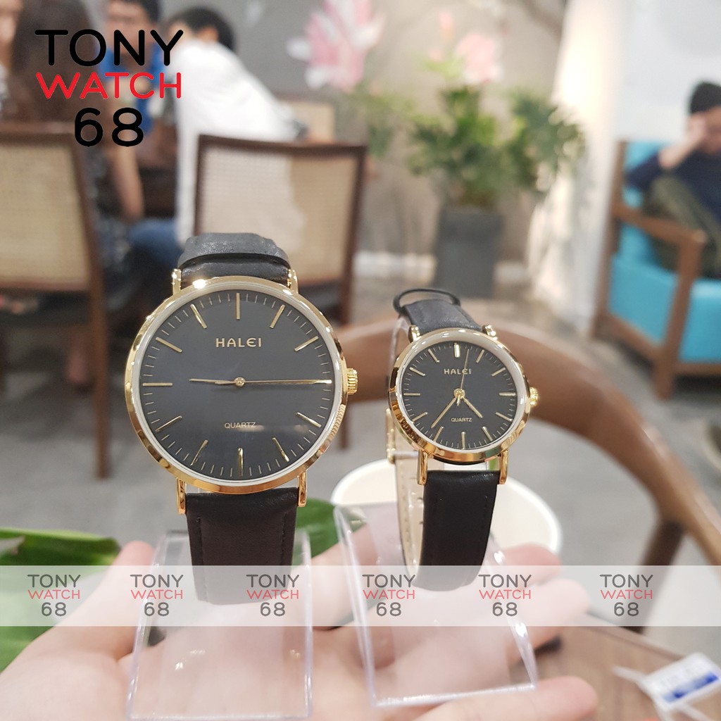 Đồng hồ đôi Halei nam nữ dây da đeo tay chống nước chính hãng đẹp thời trang