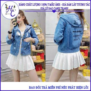 Áo khoác jean nữ có nón thời trang.hàng có sẵn