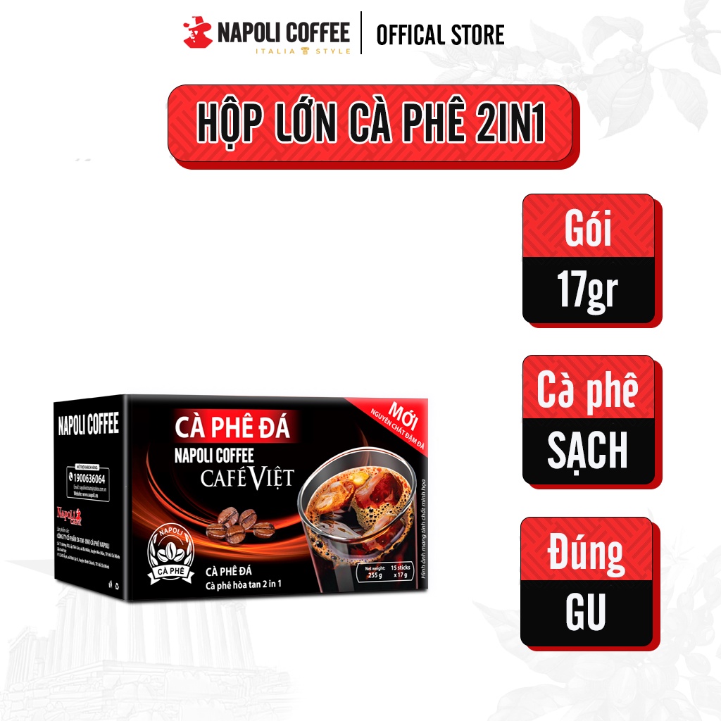 COMBO Đặc Biệt 3 Hộp Cà Phê Đen &amp; Sữa &amp; Socola Napoli Coffee - Cafe Hoà Tan 2in1 - 3in1 - 4in1 - Cà Phê SẠCH