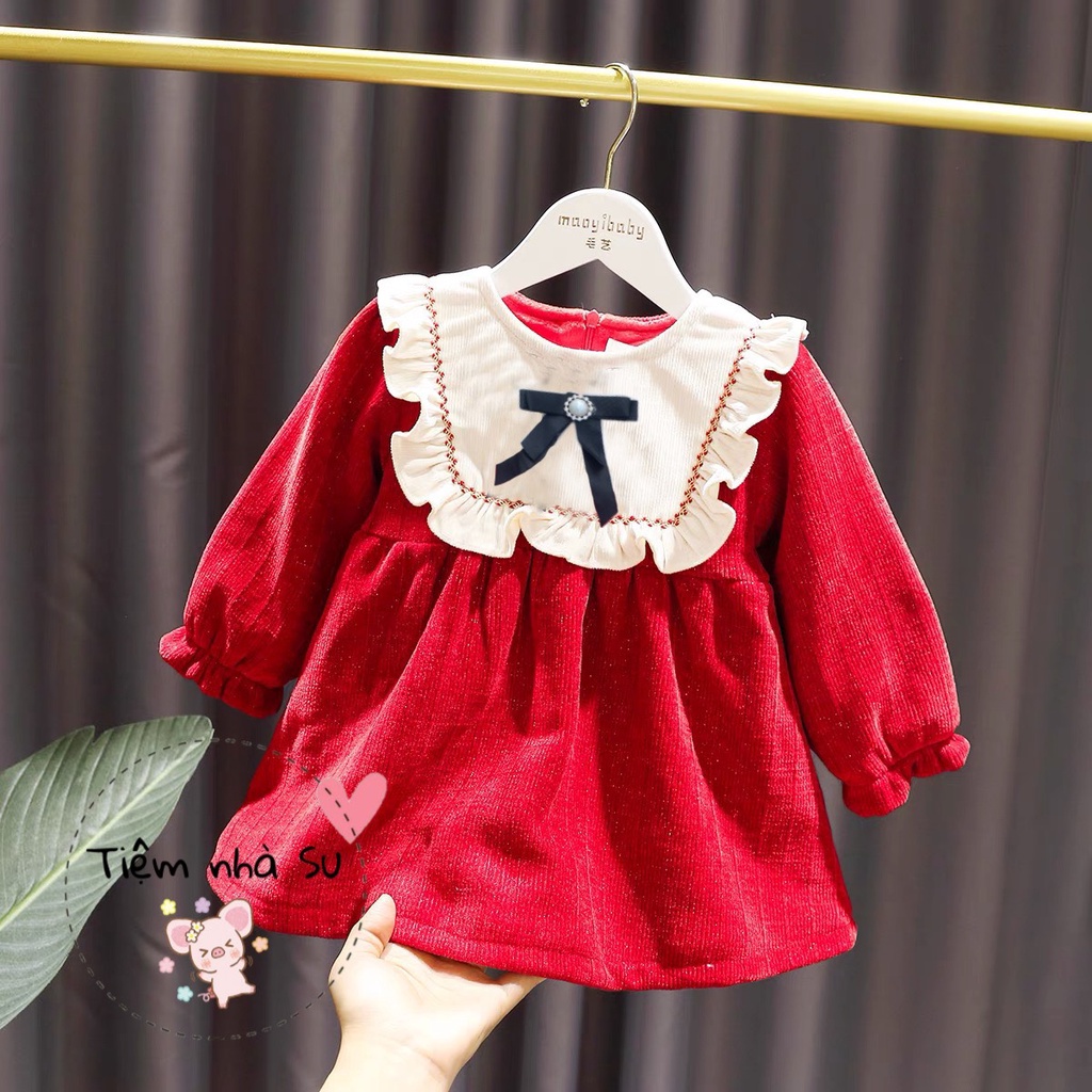[TẶNG NÓN NOEL] Váy nhung màu đỏ (08-18kg) cho bé diện Tết , chanh xả tiểu thư là đây chứ đâu - TIỆM NHÀ SU