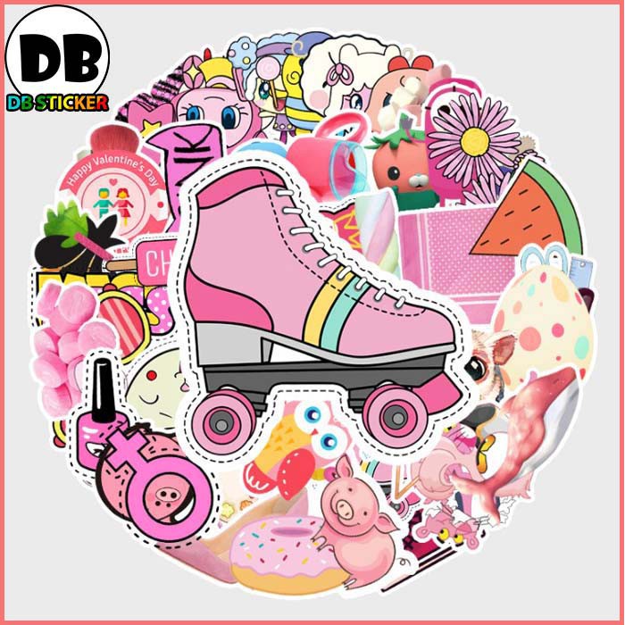 Bộ Sticker hồng dễ thương dán trang trí laptop, mũ nón bảo hiểm, vali, xe tay ga, ván trượt - DB.034