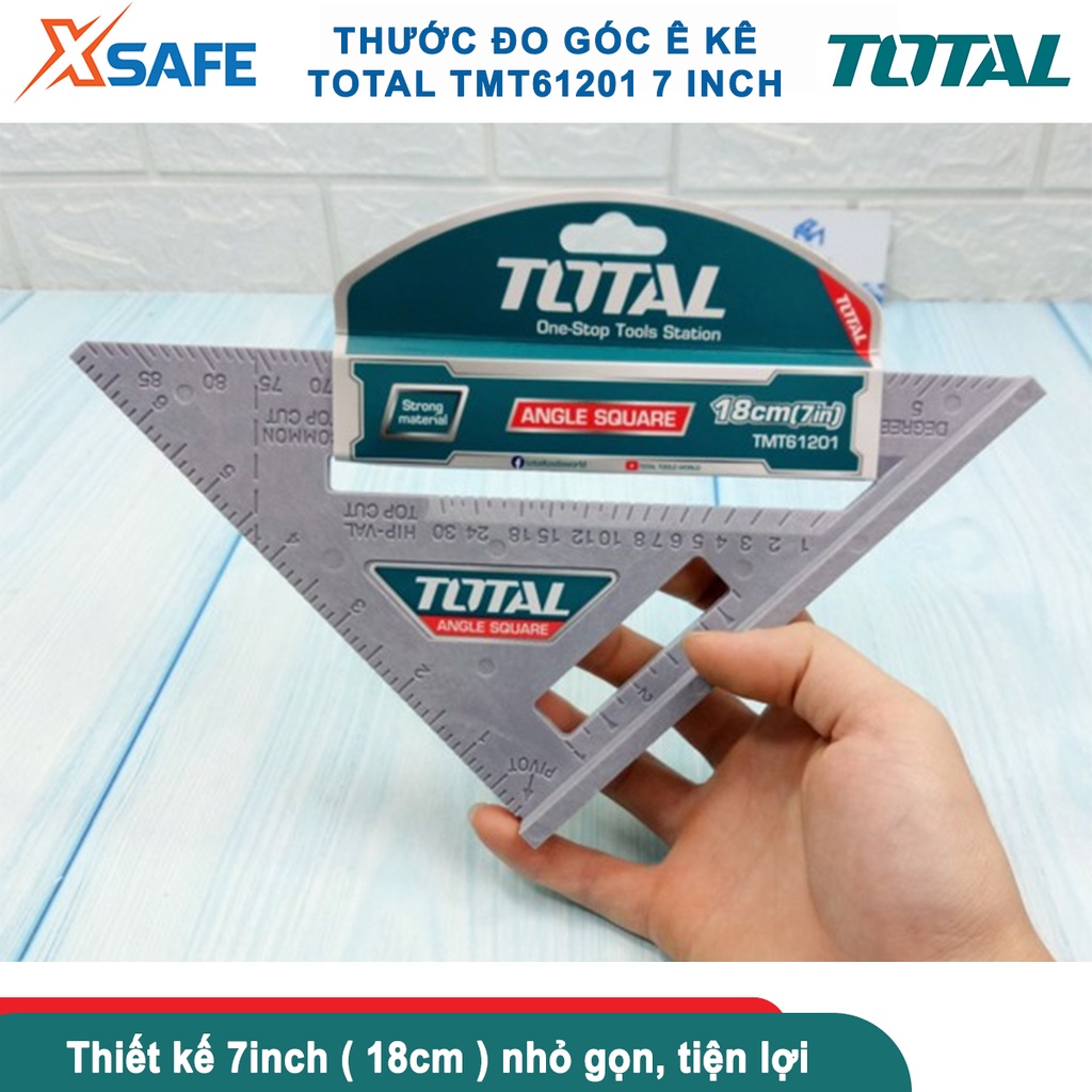 Thước ê ke 7 inch TOTAL TMT61201 Thước đo góc kích thước 7in*7in, chất liệu PA6, trọng lượng thước nhẹ chịu tác động cao