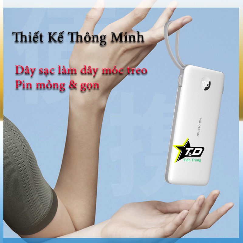 SẠC DỰ PHÒNG WK DESIGN WP-153 DUNG LƯỢNG 10.000MAH CÓ ĐÈN LEN HIỂN THỊ PIN CÓ CÁC DÂY SẠC CHÂN LIGHTNING  MICRO TYPE - C