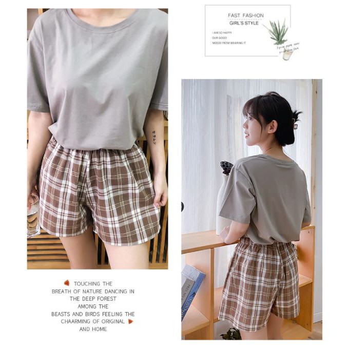 [Siêu đẹp] Bộ đồ nữ cotton mặc nhà mùa hè kẻ dễ thương phiên bản Hàn Quốc
