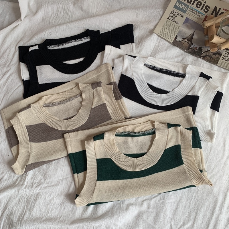 Áo dệt kim NZN không tay kẻ sọc màu tương phản thời trang cá tính