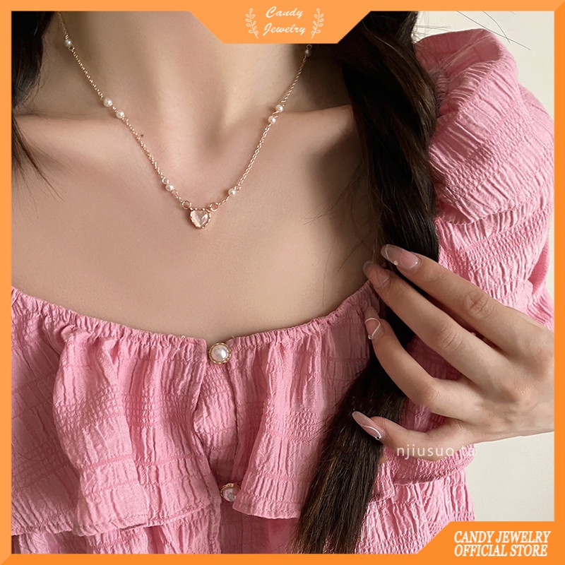 Vòng cổ MANYUE mặt hình trái tim đính ngọc trai giả phong cách thời trang mới cho nữ