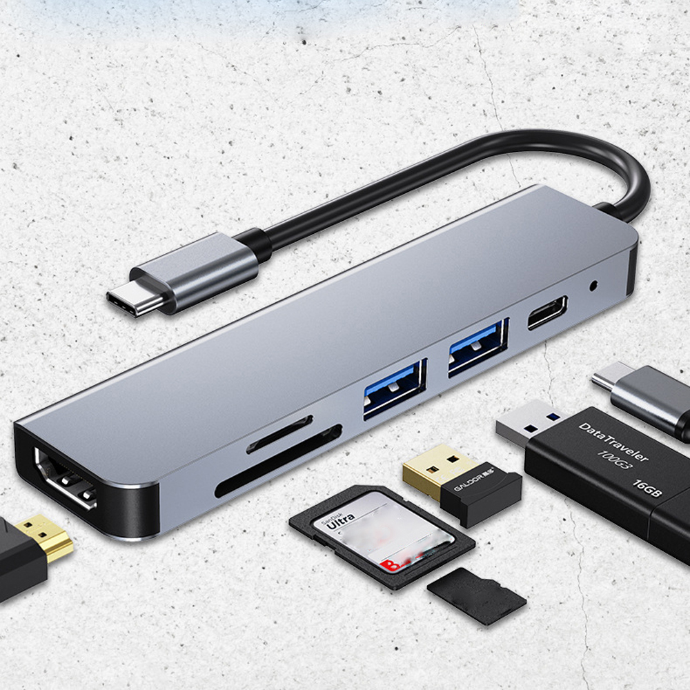 Hub chuyển đổi USB 3.0 kép hỗ trợ đọc thẻ nhớ TF/ SD 6 trong 1 4K HDMI đa năng dành cho notebook