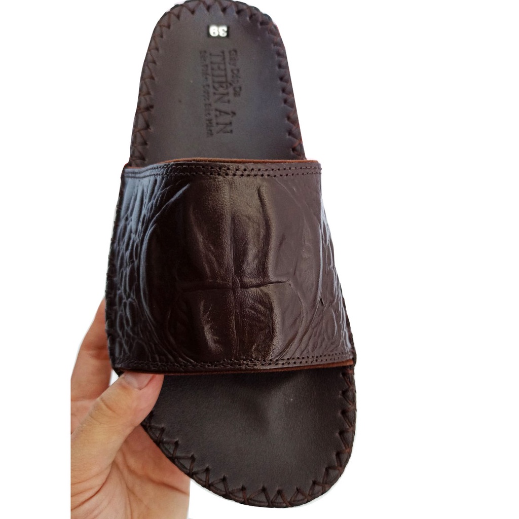 Dép da nam quai ngang da bò cao cấp D89 màu nâu thiết kế sang trọng thời trang đẳng cấp