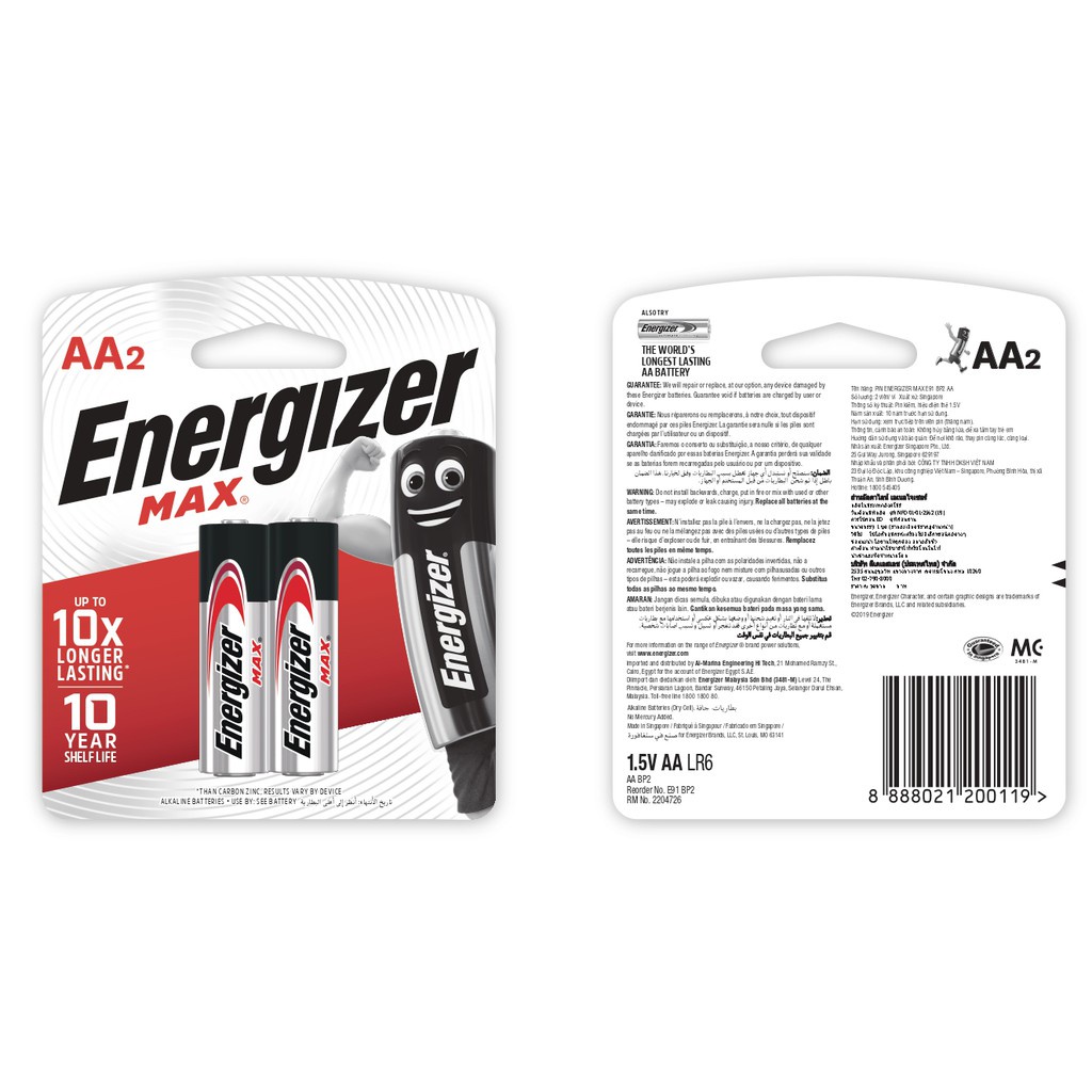 COMBO 10 VIÊN PIN TIỂU AA (VỈ 2 VIÊN) ENERGIZER MAX E91 BP2  [CHÍNH HÃNG]