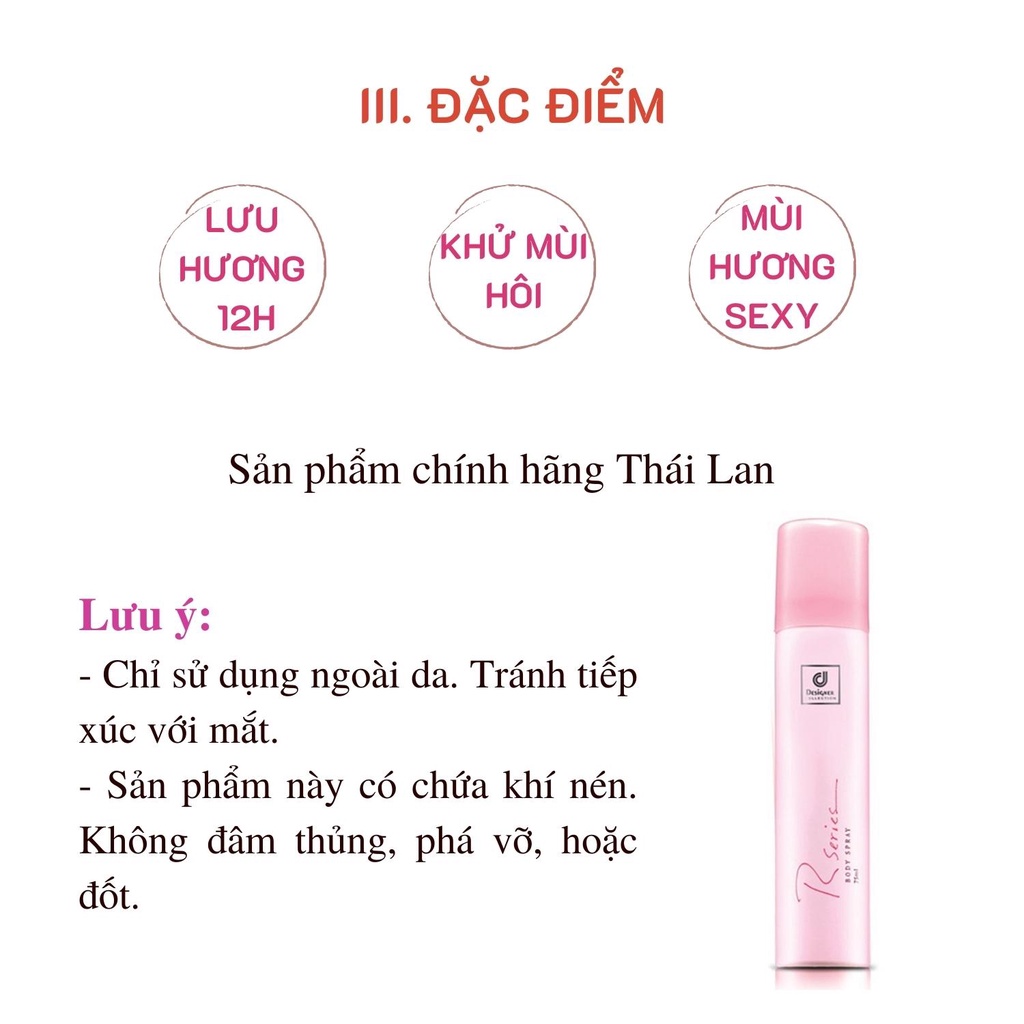 Xịt thơm body RSERIE hương hoa hồng Thái Lan - Hàng chính hãng