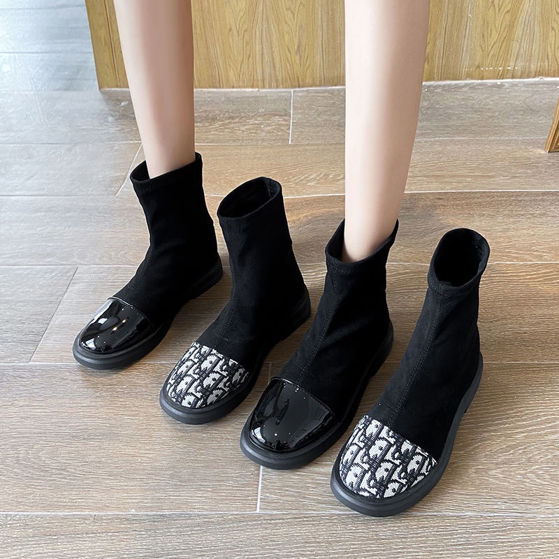 Giày Bốt Vải Co Giãn Tốt Thiết Kế Sành Điệu Cho Nữ