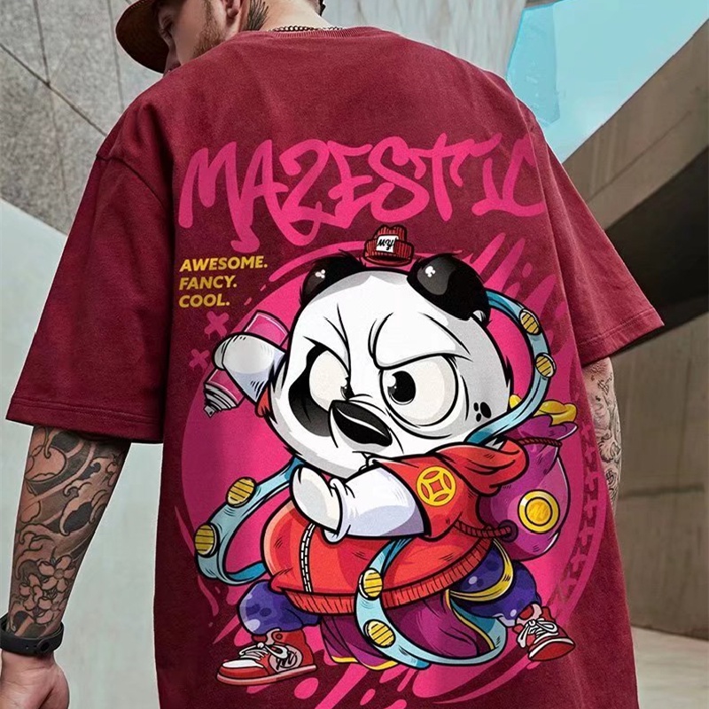Áo Thun Tay Ngắn Dáng Rộng In Hoạt Hình Gấu Kiểu Hip-Hop Đường Phố Hàn Quốc Thời Trang Mùa Hè Cho Nam Cỡ M-8XL