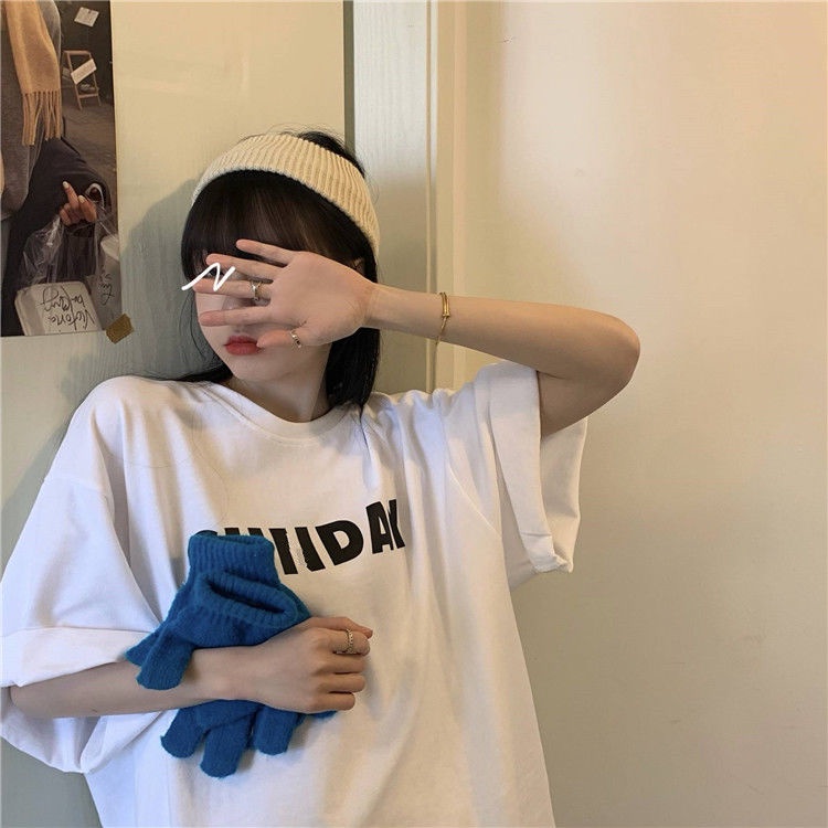 Áo thun tay ngắn dáng rộng chất liệu 100% cotton thời trang Hàn Quốc cho nữ 2021