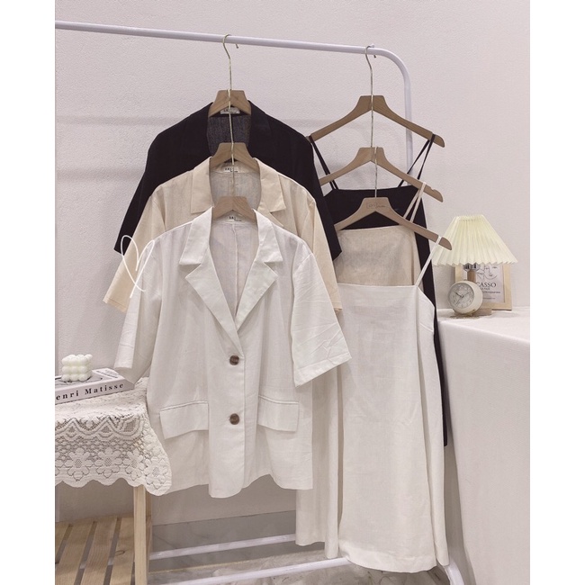 set váy dây kèm blazer