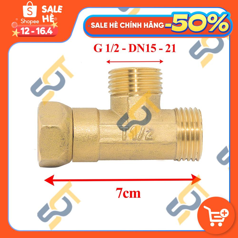 [TÊ CHIA NƯỚC] Tê cầu đai ốc xiết ren G 1/2 21 dài ~6cm Sử dụng chia nước dây cấp cho bồn cầu &amp; lavabo - Đồng thau