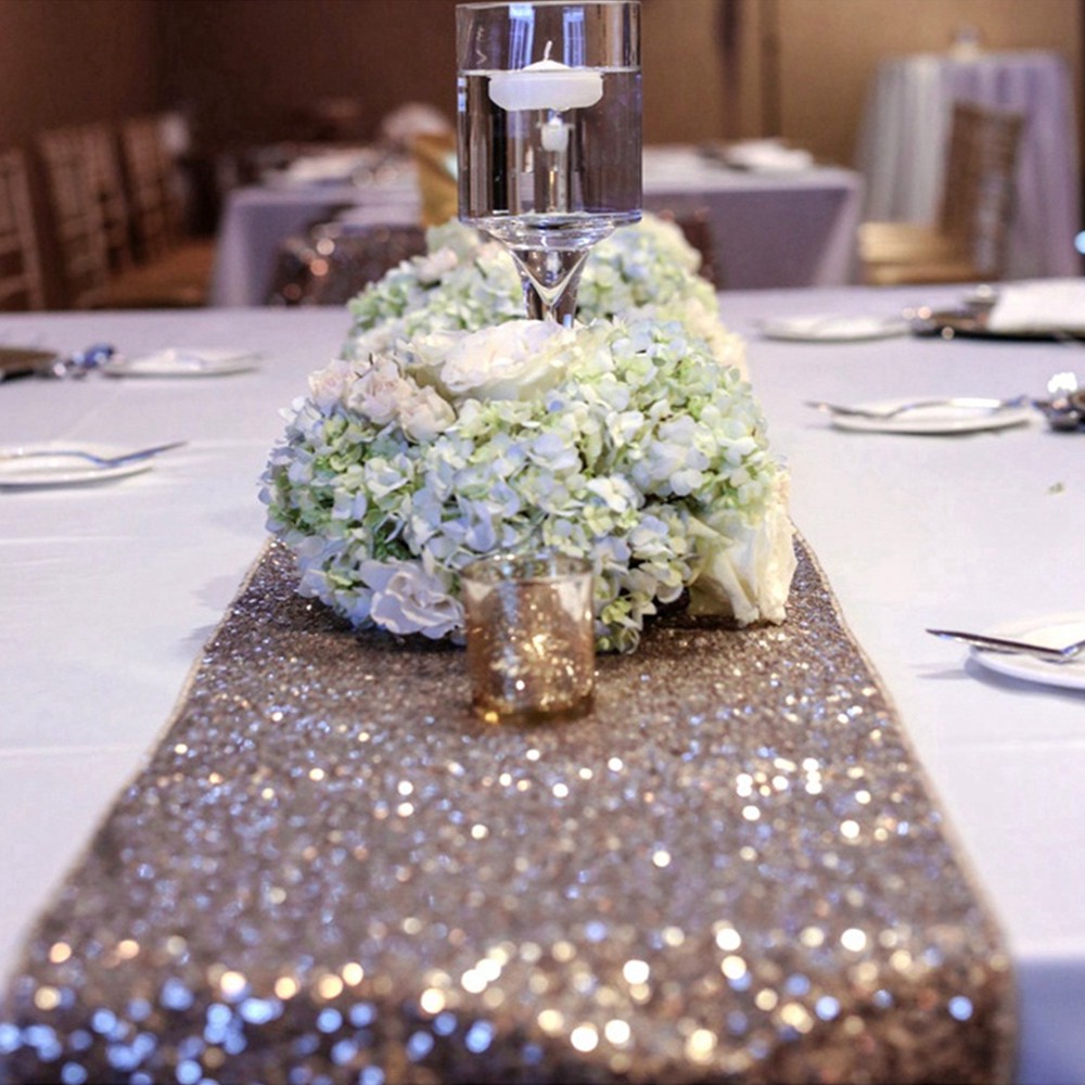 Khăn trải bàn 30x180/275cm trang trí kim tuyến lấp lánh chuyên dụng cho dịp đám cưới/yến tiệc