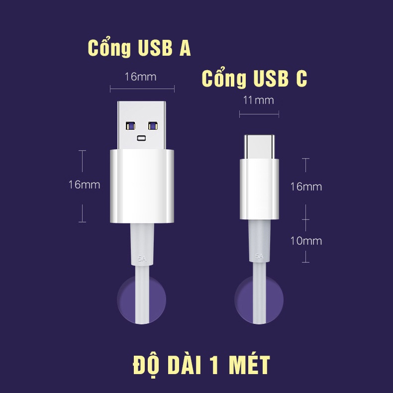 Dây cáp sạc nhanh type C chuẩn 5A 40w dây sạc nhanh đện thoại máy tính bảng android