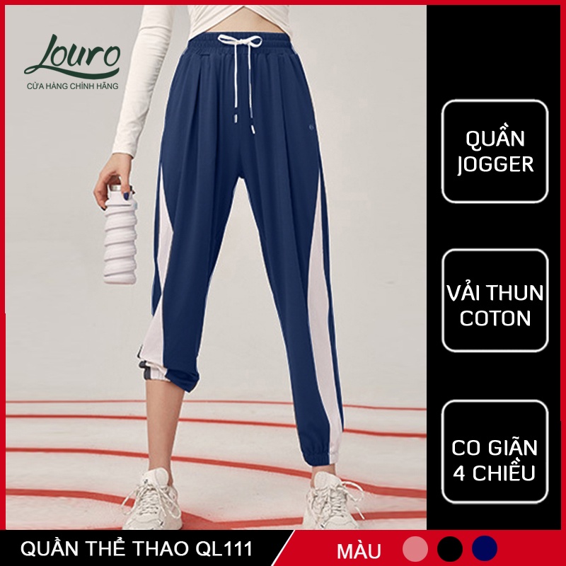 Quần Jogger nữ Louro QL111, mẫu quần tập gym nữ dáng rộng che khuyết điểm, phù hợp tập luyện thể thao, đi chơi